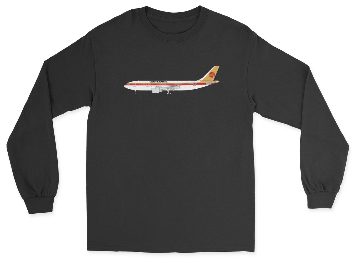 Continental Airlines Airbus A300 Unisex Long Sleeve T-Shirt - Black