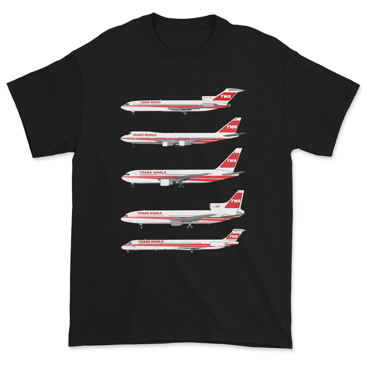 TWA B727, B747, B767, L-1011, MD-80 Unisex T-Shirt - Black