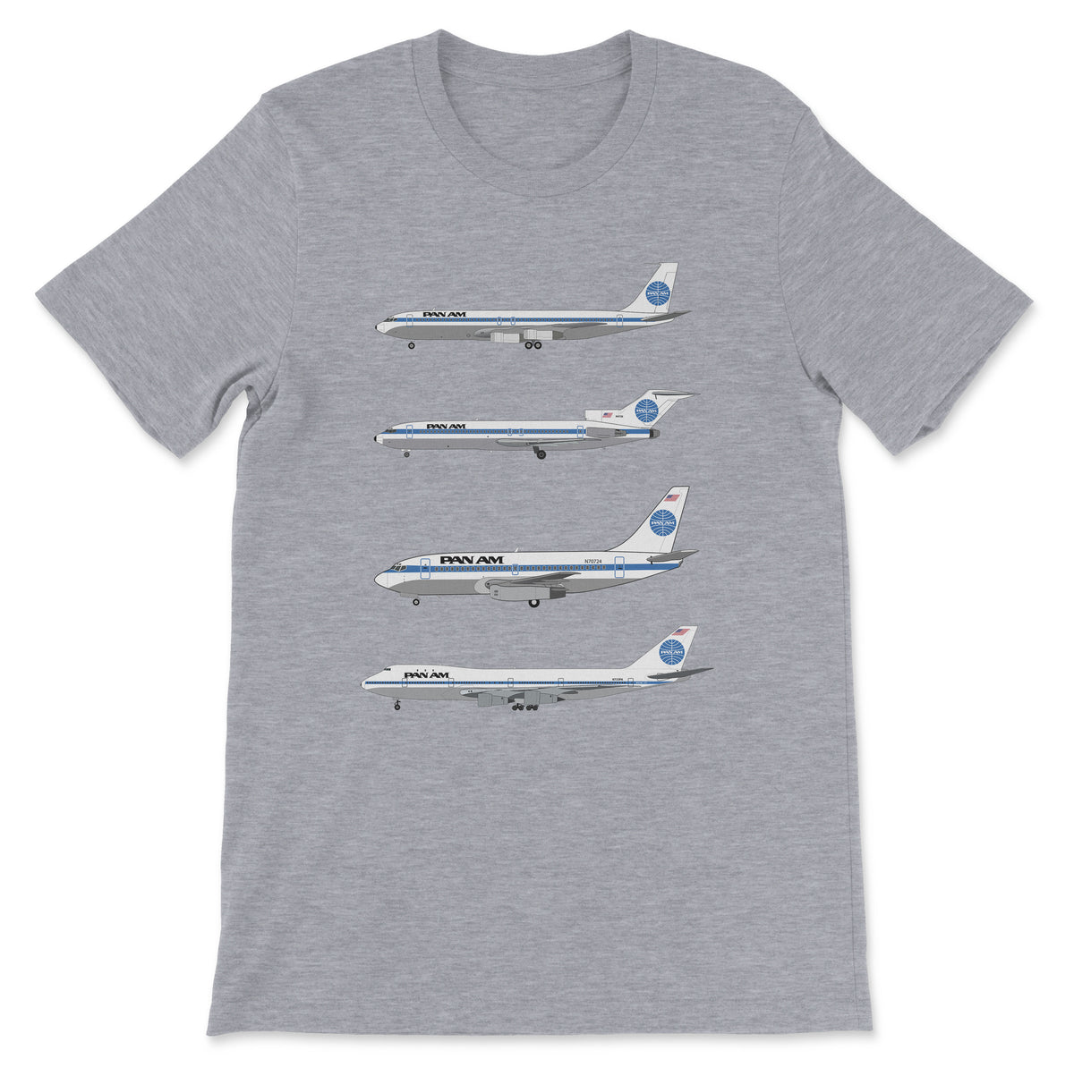 Pan Am B707, B727, B737, B747 Unisex T-Shirt - Athletic Heather