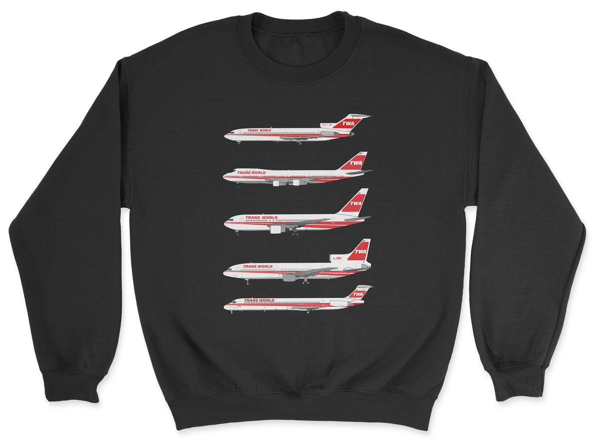 TWA B727, B747, B767, L-1011, MD-80 Unisex Sweatshirt - Black