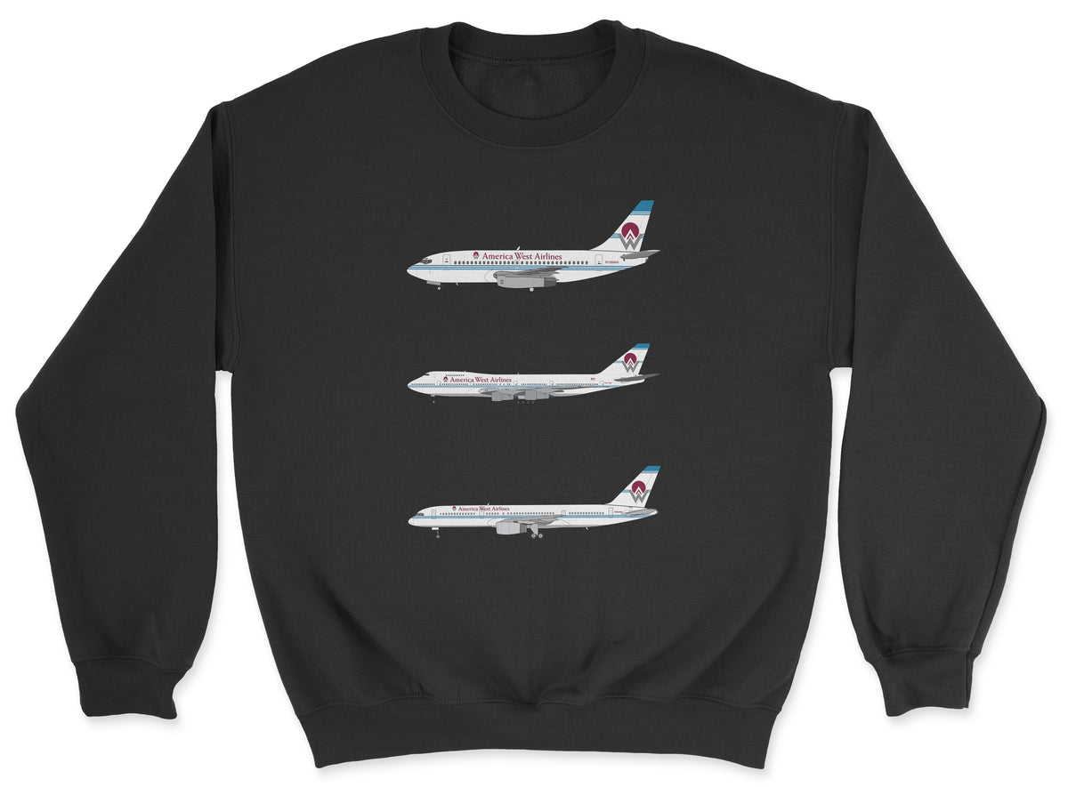 America West Airlines B737, B747, B757 Unisex Sweatshirt - Black