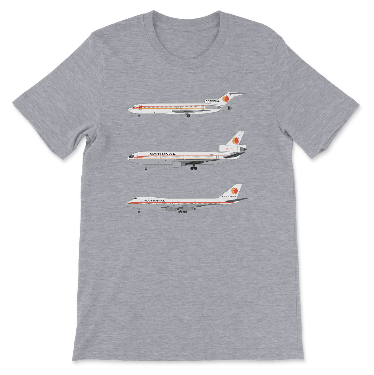 National Airlines B727, DC-10, B747 Unisex T-Shirt - Athletic Heather