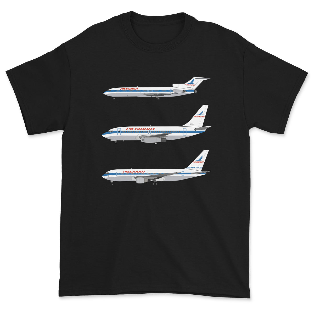 Piedmont Airlines B727, B737, B767 Unisex T-Shirt - Black