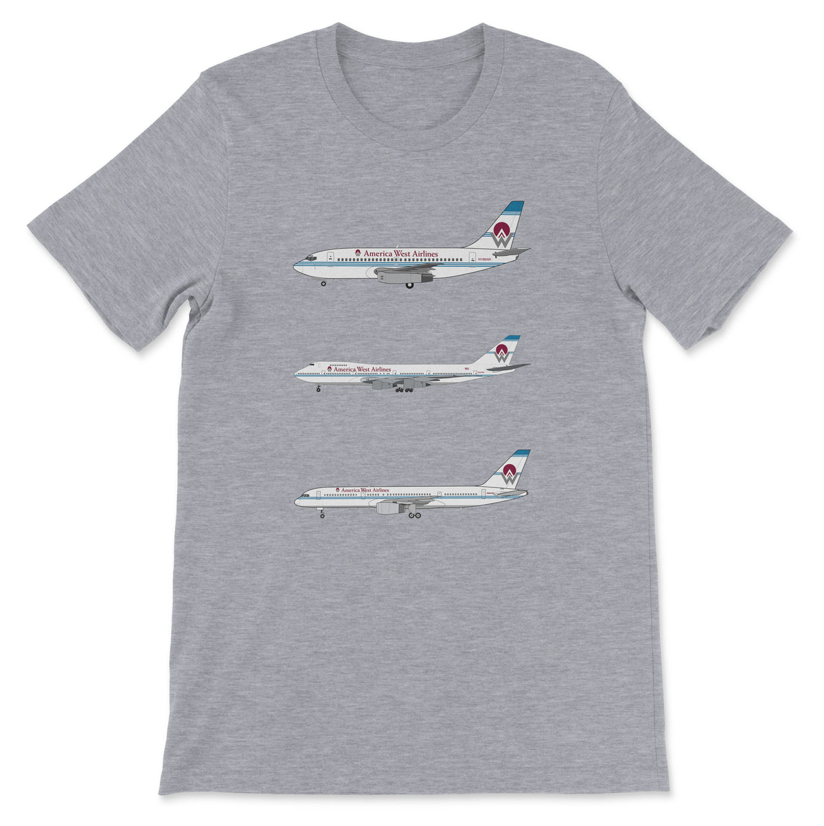 America West Airlines B737, B747, B757 Unisex T-Shirt - Athletic Heather