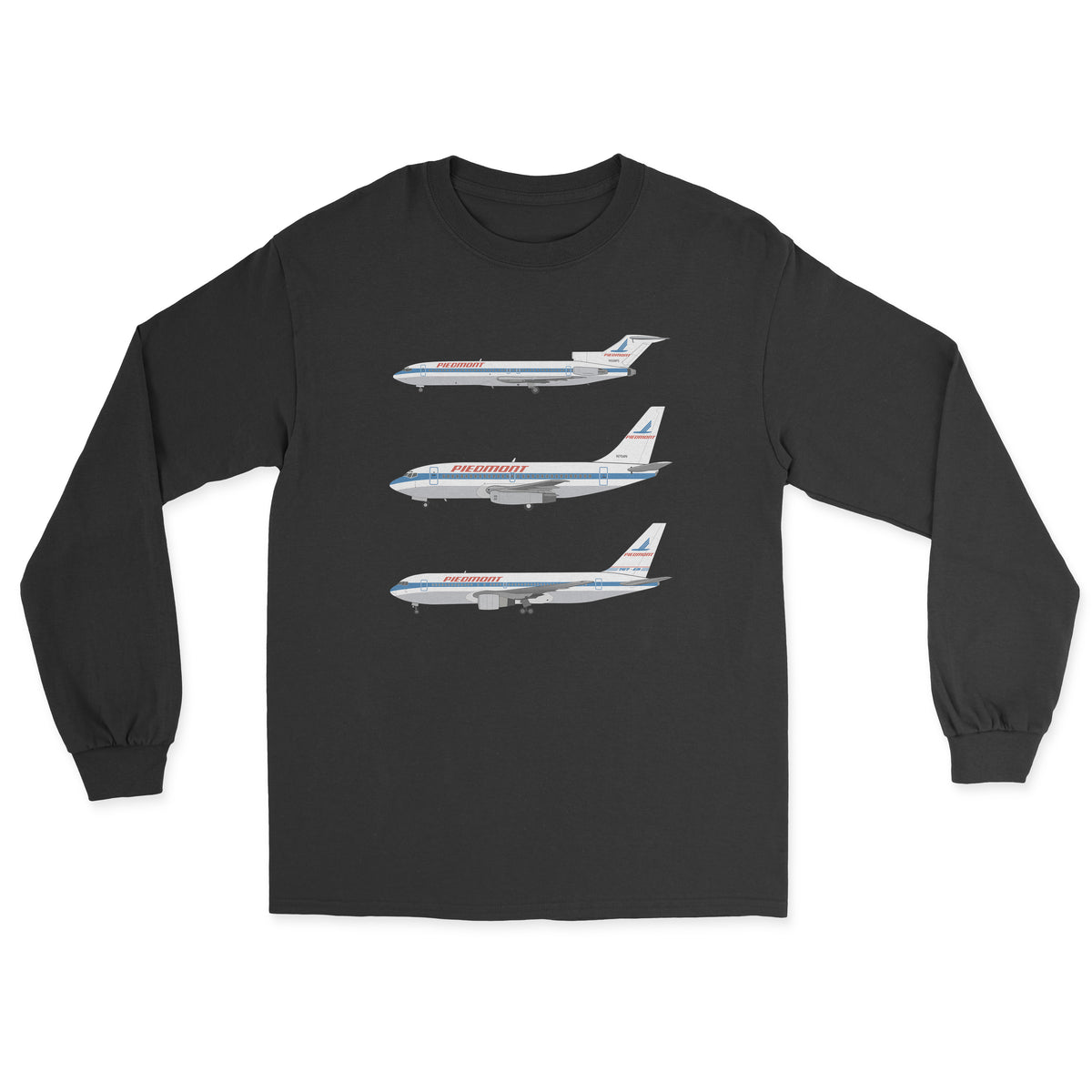 Piedmont Airlines B727, B737, B767 Unisex Long Sleeve T-Shirt - Black