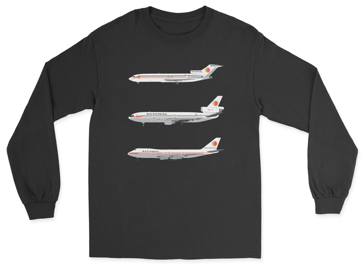 National Airlines B727, DC-10, B747 Unisex Long Sleeve T-Shirt - Black