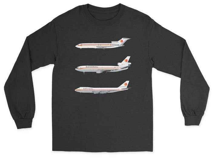 National Airlines B727, DC-10, B747 Unisex Long Sleeve T-Shirt - Black