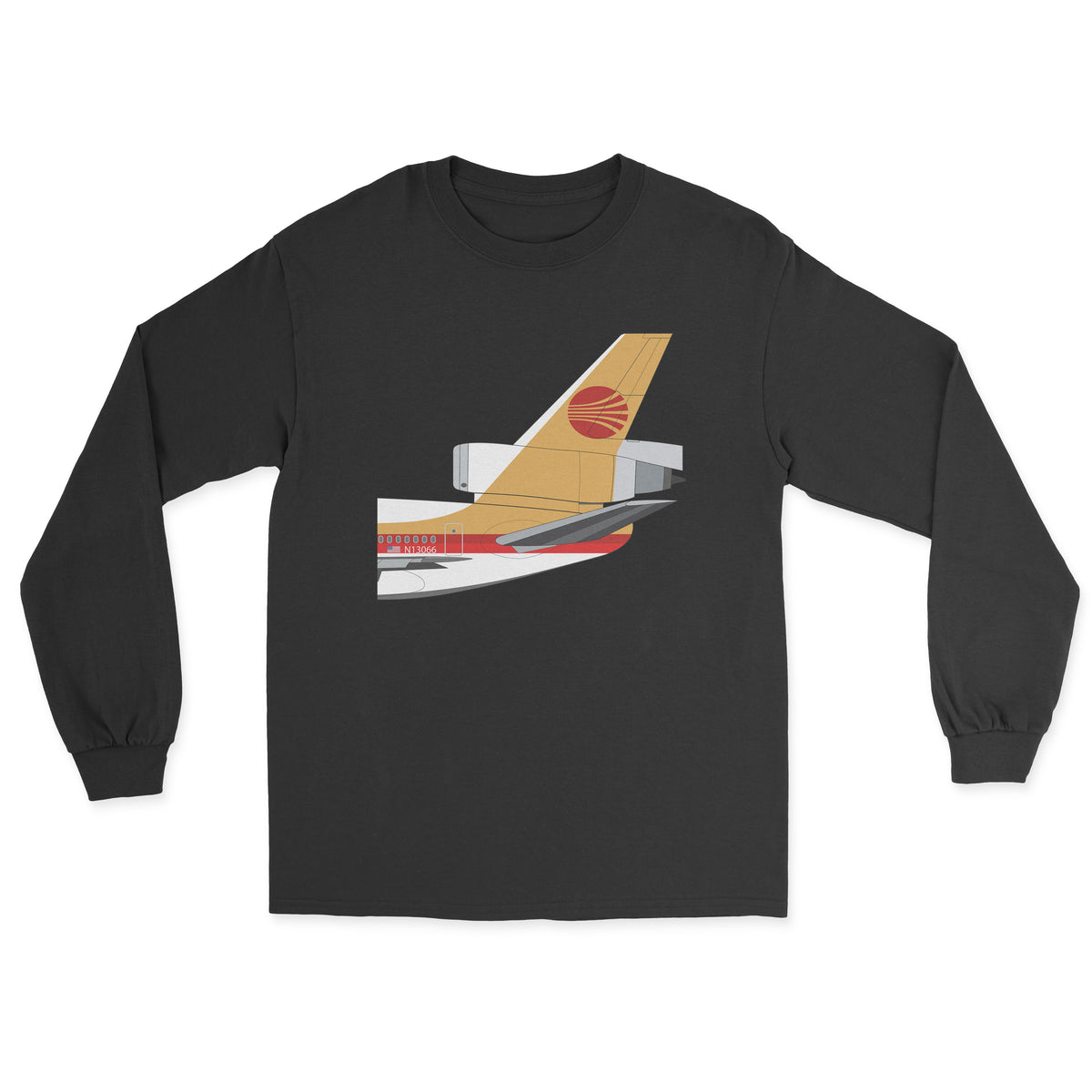 Continental Airlines Mcdonnell Douglas DC-10 Tail Section Unisex Long Sleeve T-Shirt - Black
