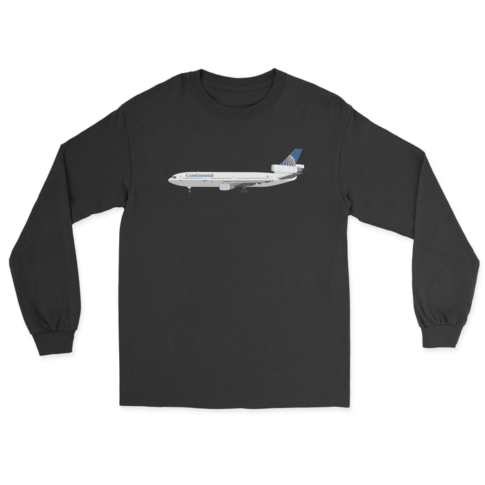 Continental Airlines Mcdonnell Douglas DC-10 Unisex Long Sleeve T-Shirt - Black