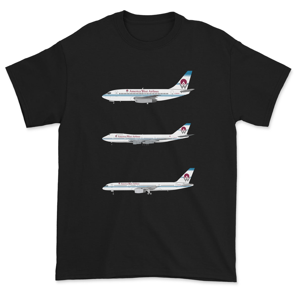America West Airlines B737, B747, B757 Unisex T-Shirt - Black