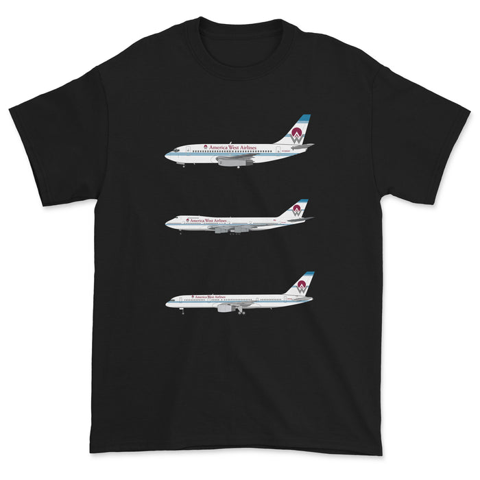 America West Airlines B737, B747, B757 Unisex T-Shirt - Black