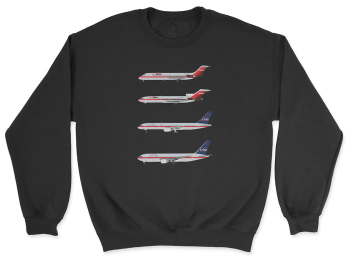 USAir DC-9, B727, B757, B767 Unisex Sweatshirt - Black