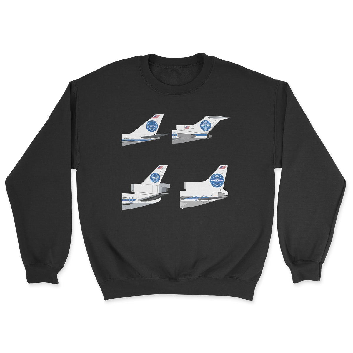 Pan Am B747, B727, DC-10, L1011 Tail Sections Unisex Sweatshirt - Black