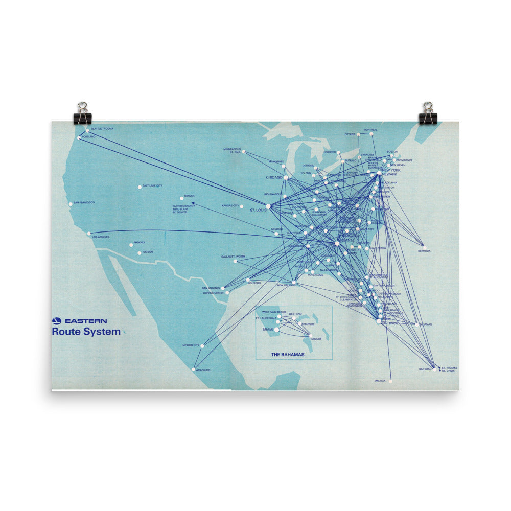 Eastern Air Lines April 26, 1970 Route Map (24x16) Matte Paper Poster - 24x16