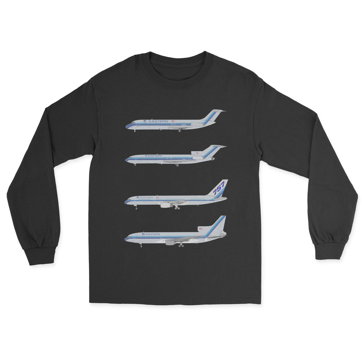 Eastern Airlines DC-9, B727, B757, L-1011 Unisex Long Sleeve T-Shirt - Black