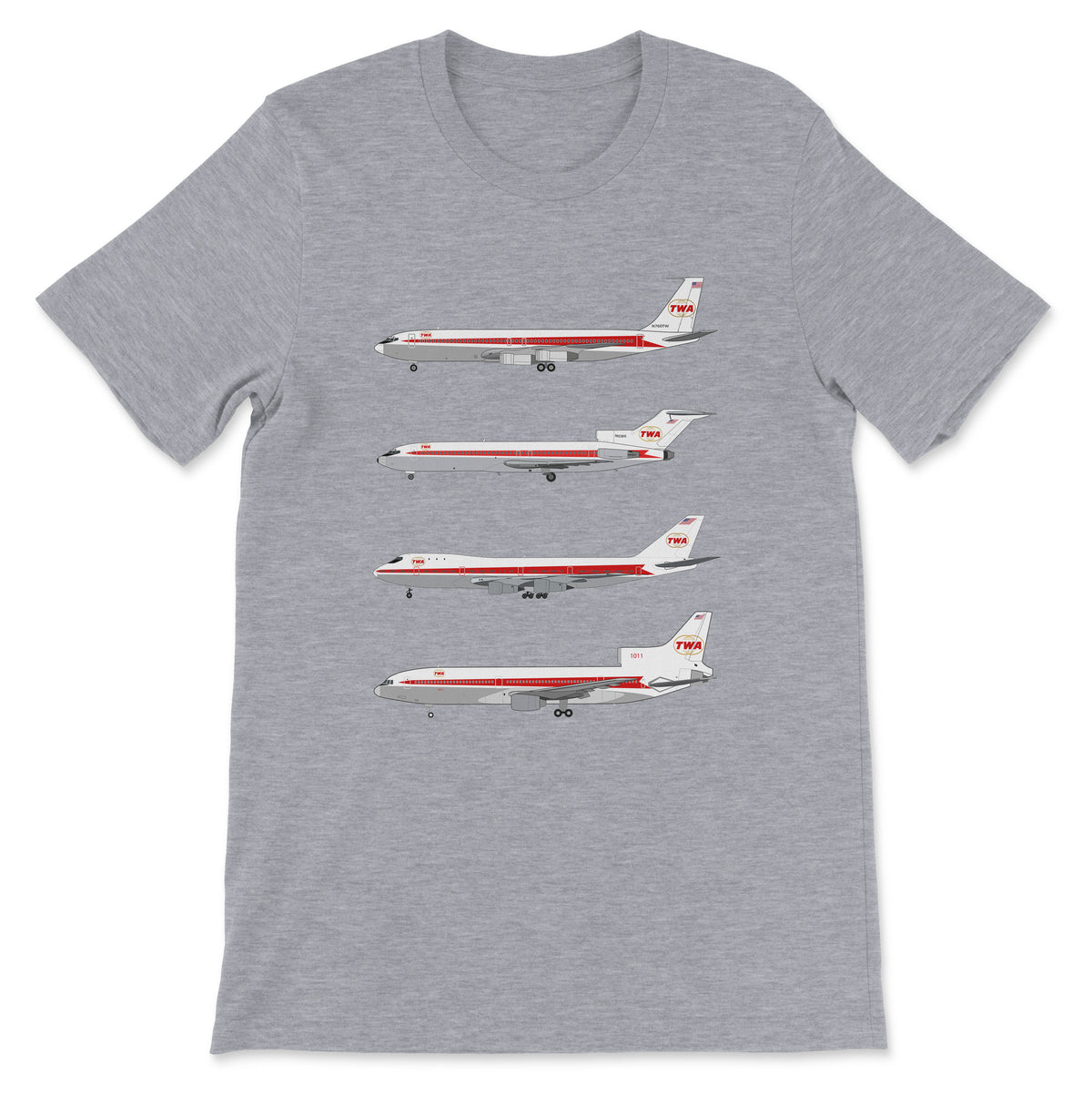 TWA B707, B727, B747, L-1011 Unisex T-Shirt - Athletic Heather