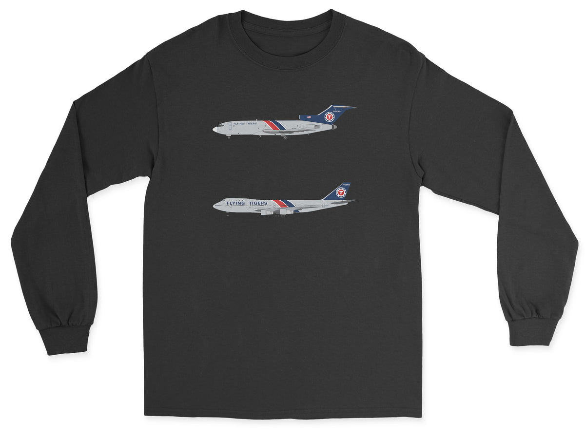 Flying Tigers B727, B747 Tail Section Unisex Long Sleeve T-Shirt - Black