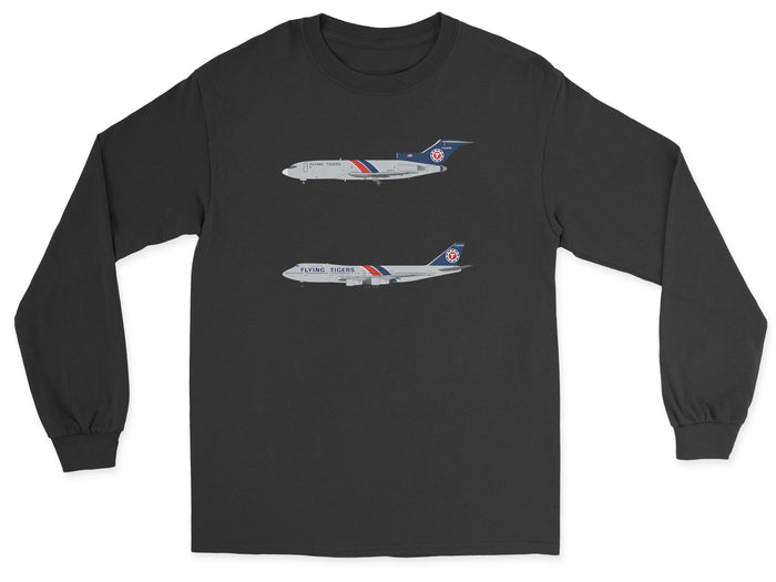 Flying Tigers B727, B747 Tail Section Unisex Long Sleeve T-Shirt - Black