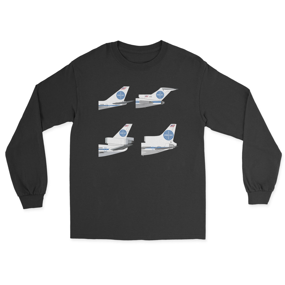 Pan Am B747, B727, DC-10, L1011 Tail Sections Unisex Long Sleeve T-Shirt - Black