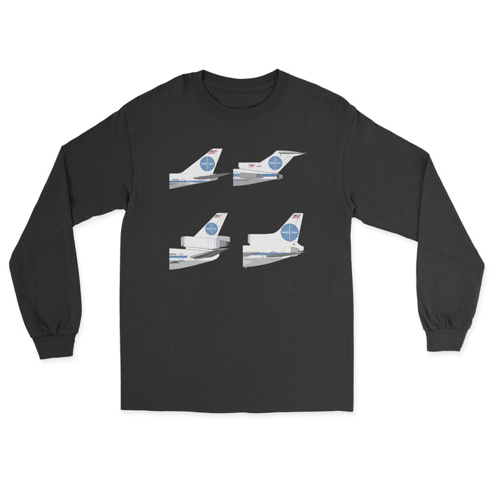 Pan Am B747, B727, DC-10, L1011 Tail Sections Unisex Long Sleeve T-Shirt - Black