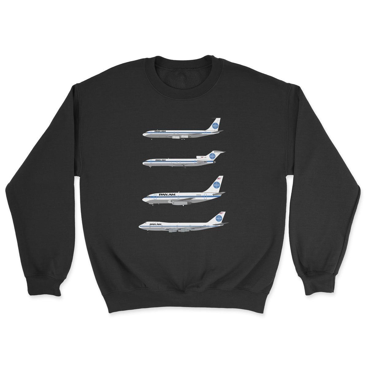Pan Am B707, B727, B737, B747 Unisex Sweatshirt - Black