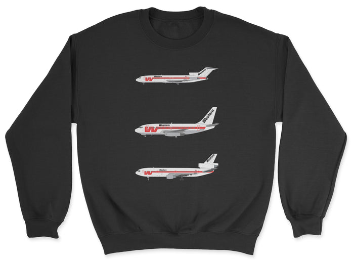 Western Airlines B727, B737, DC-10 Tail Section Unisex Sweatshirt - Black