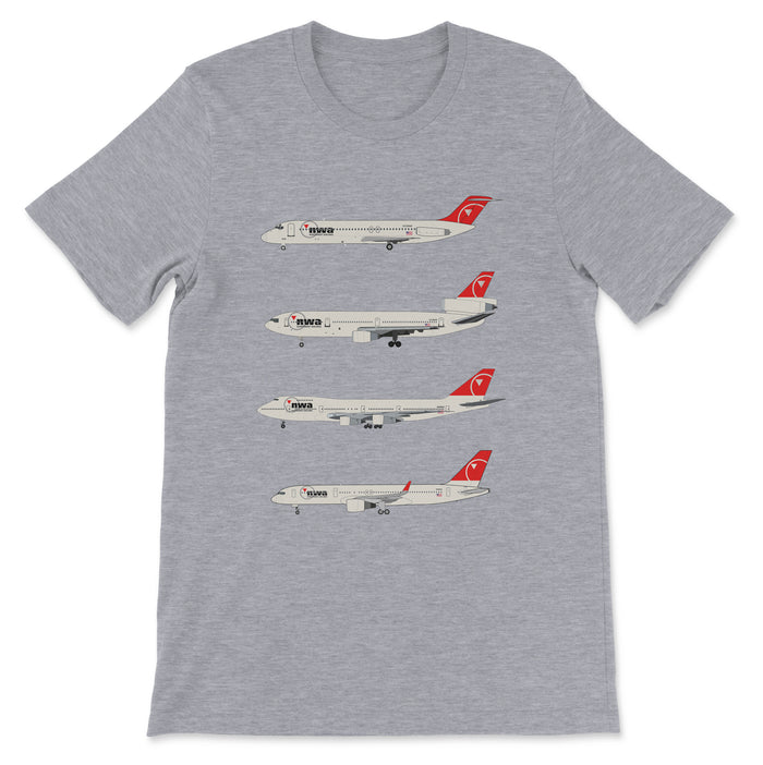 Northwest Airlines DC-9, DC-10, B747, B757 Unisex T-Shirt - Athletic Heather