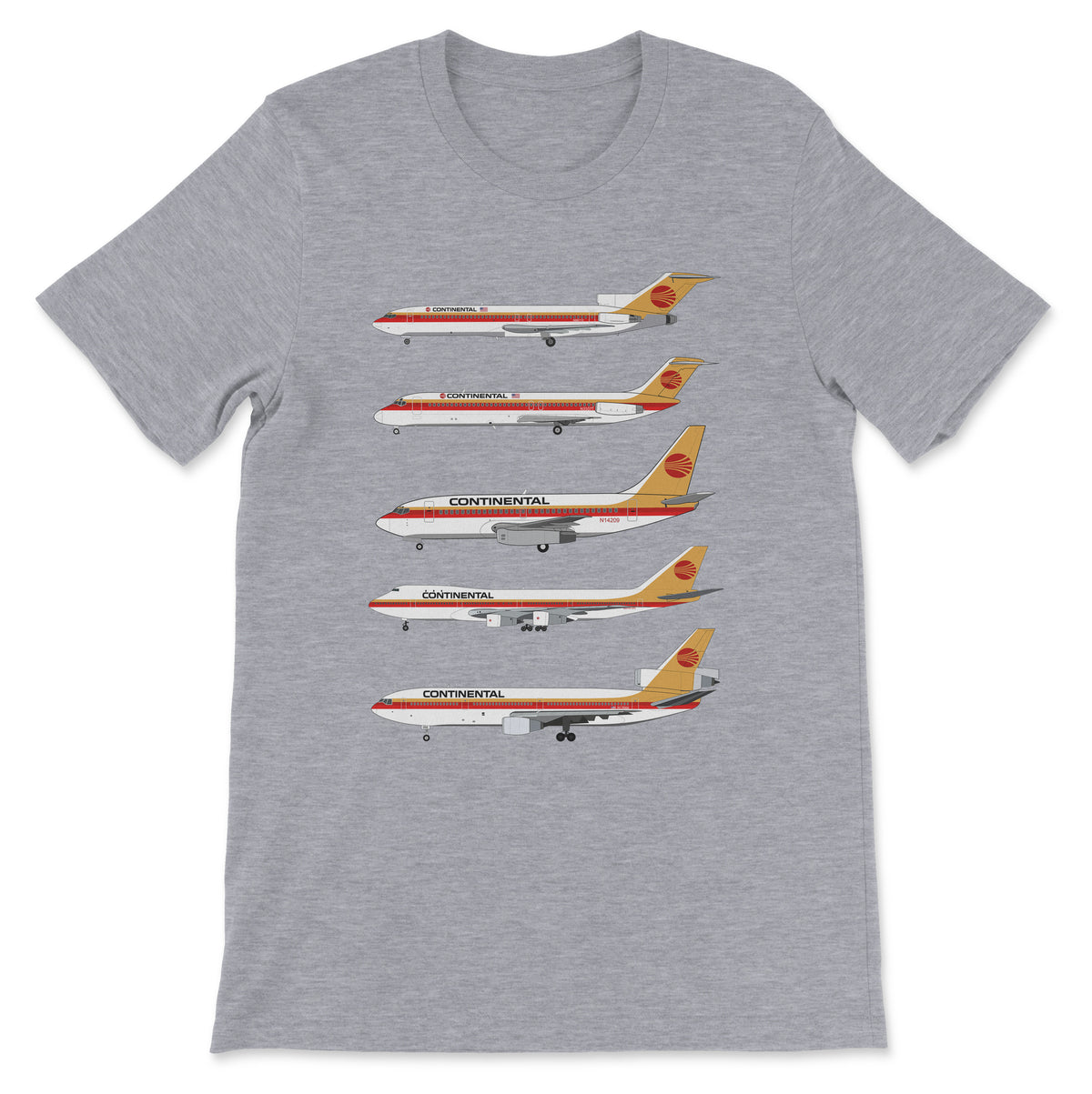 Continental Airlines B727, DC-9, B737, B747-100, DC-10 Unisex T-Shirt - Athletic Heather