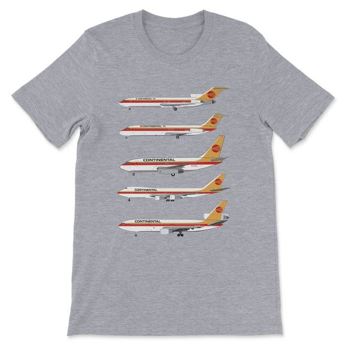 Continental Airlines B727, DC-9, B737, B747-100, DC-10 Unisex T-Shirt - Athletic Heather