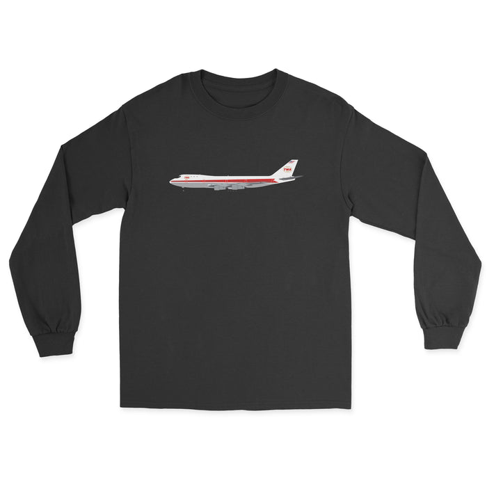 TWA Boeing 747 Unisex Long Sleeve T-Shirt - Black