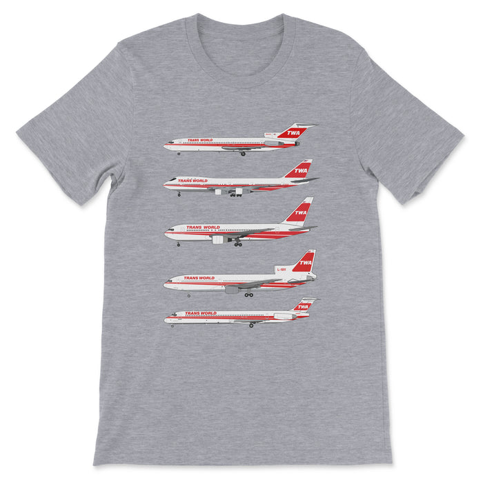 TWA B727, B747, B767, L-1011, MD-80 Unisex T-Shirt - Athletic Heather