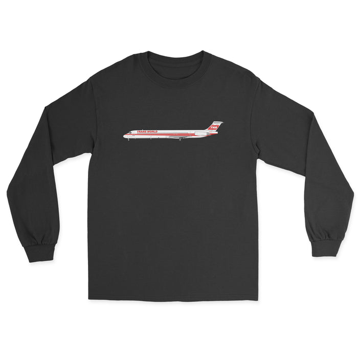 TWA McDonnell Douglas MD-80 Unisex Long Sleeve T-Shirt - Black