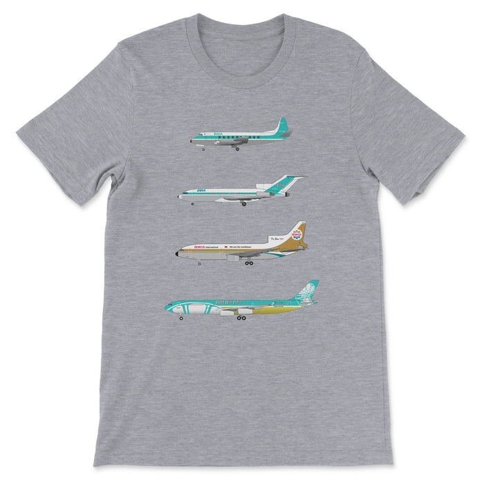 BWIA Vickers Viscount, B727, L1011, A340 Unisex T-Shirt - Athletic Heather