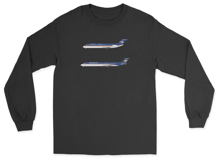Midwest Airlines McDonnell Douglas DC-9, MD-80 Unisex Long Sleeve T-Shirt - Black