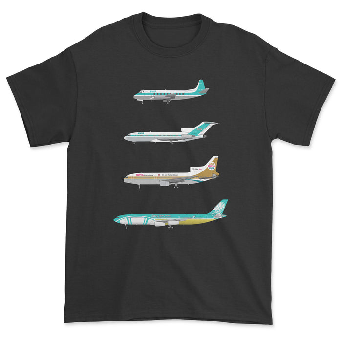 BWIA Vickers Viscount, B727, L1011, A340 Unisex T-Shirt - Black