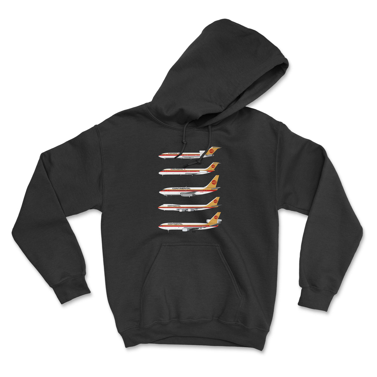Continental Airlines B727, DC-9, B737, B747-100, DC-10 Unisex Hoodie - Black