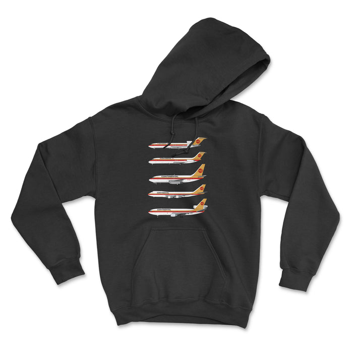 Continental Airlines B727, DC-9, B737, B747-100, DC-10 Unisex Hoodie - Black