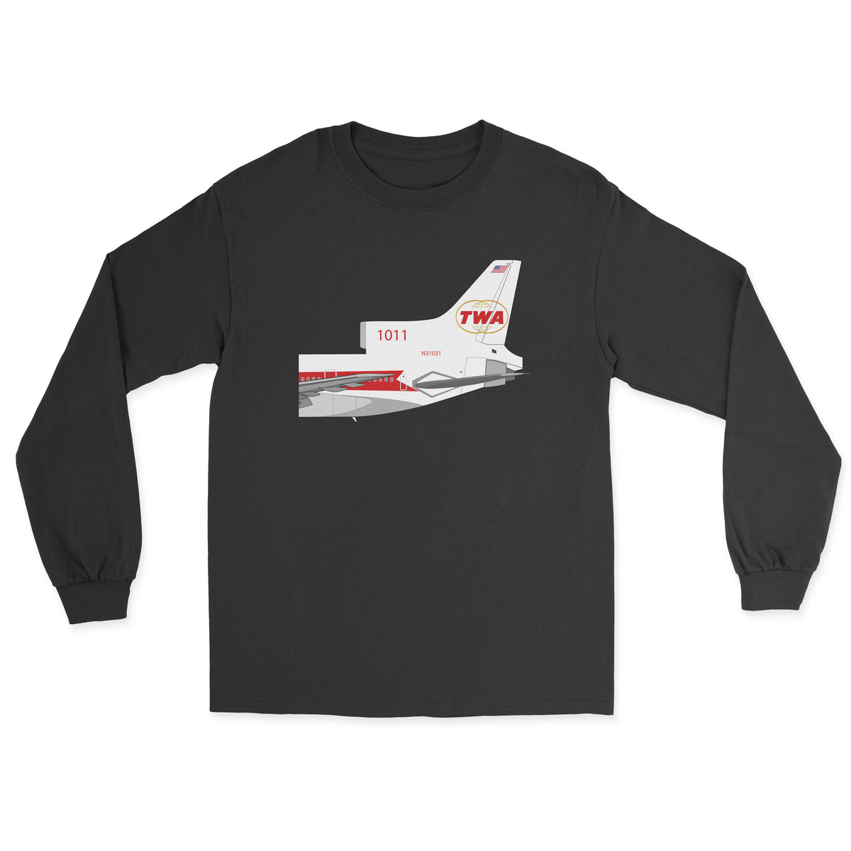 TWA Lockheed L-1011 Tristar Tail Section Unisex Long Sleeve T-Shirt - Black