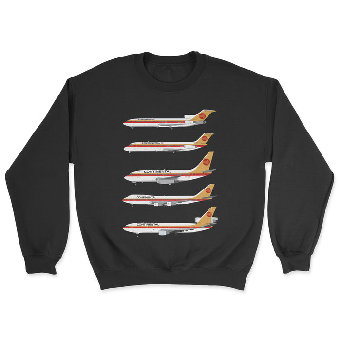 Continental Airlines B727, DC-9, B737, B747-100, DC-10 Unisex Sweatshirt - Black