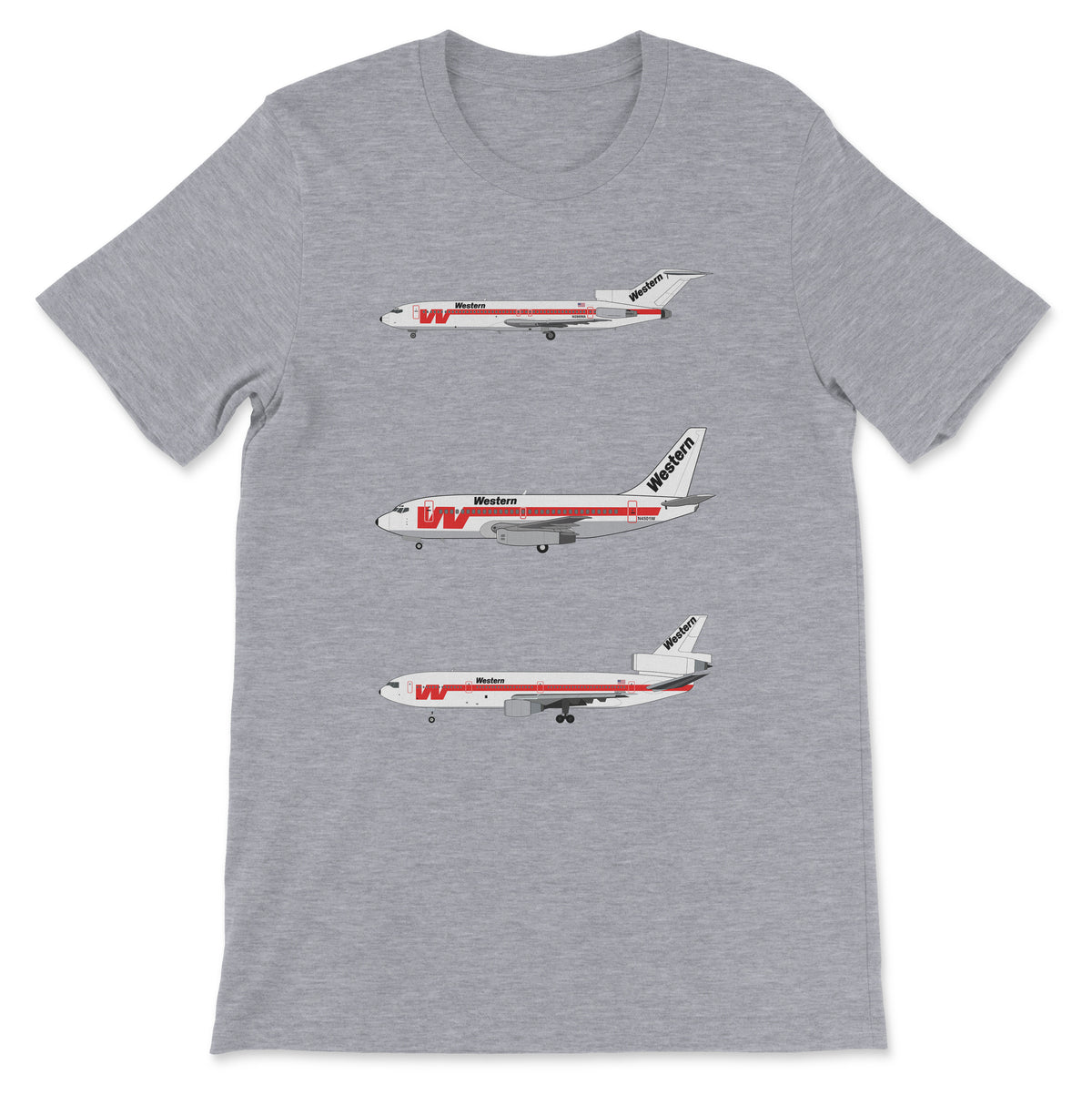 Western Airlines B727, B737, DC-10 Unisex T-Shirt - Athletic Heather