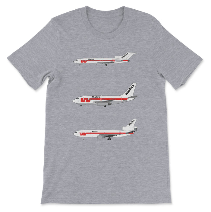 Western Airlines B727, B737, DC-10 Unisex T-Shirt - Athletic Heather