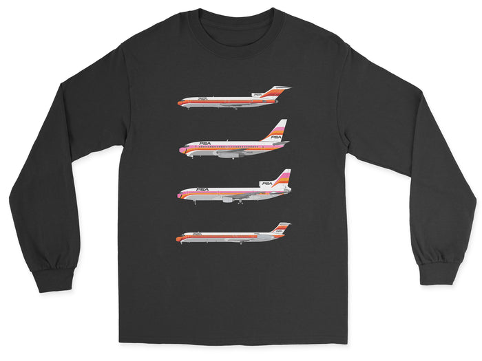 PSA B727, B737, L1011, MD-80 Unisex Long Sleeve T-Shirt - Black