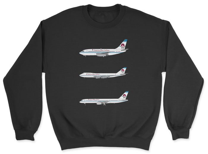 America West Airlines B737, B747, B757 Unisex Sweatshirt - Black
