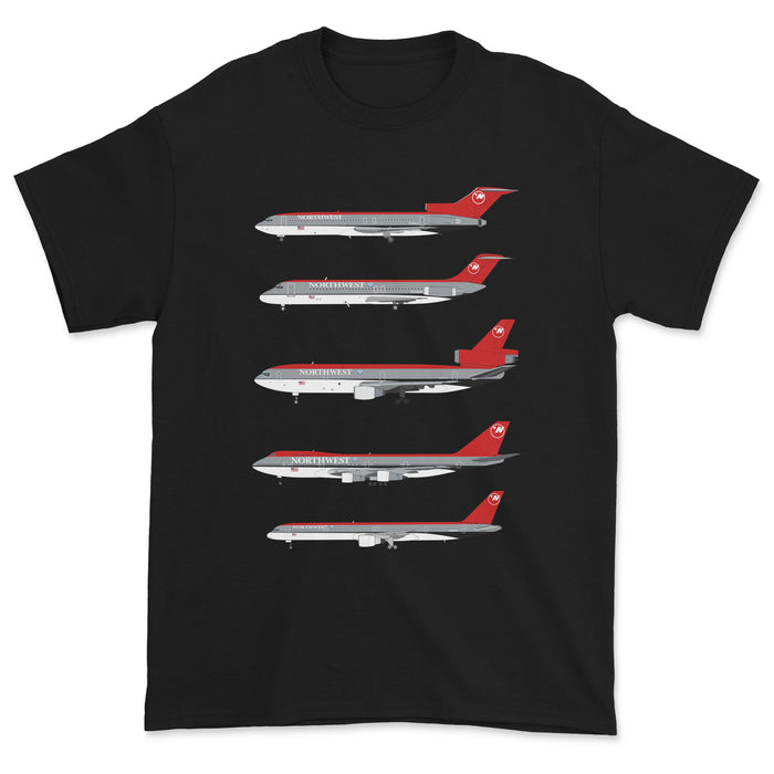 Northwest Airlines B727, DC-9, DC-10, B747, B757 Unisex T-Shirt - Black