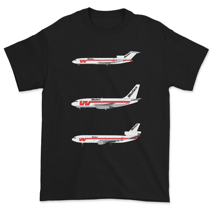 Western Airlines B727, B737, DC-10 Unisex T-Shirt - Black