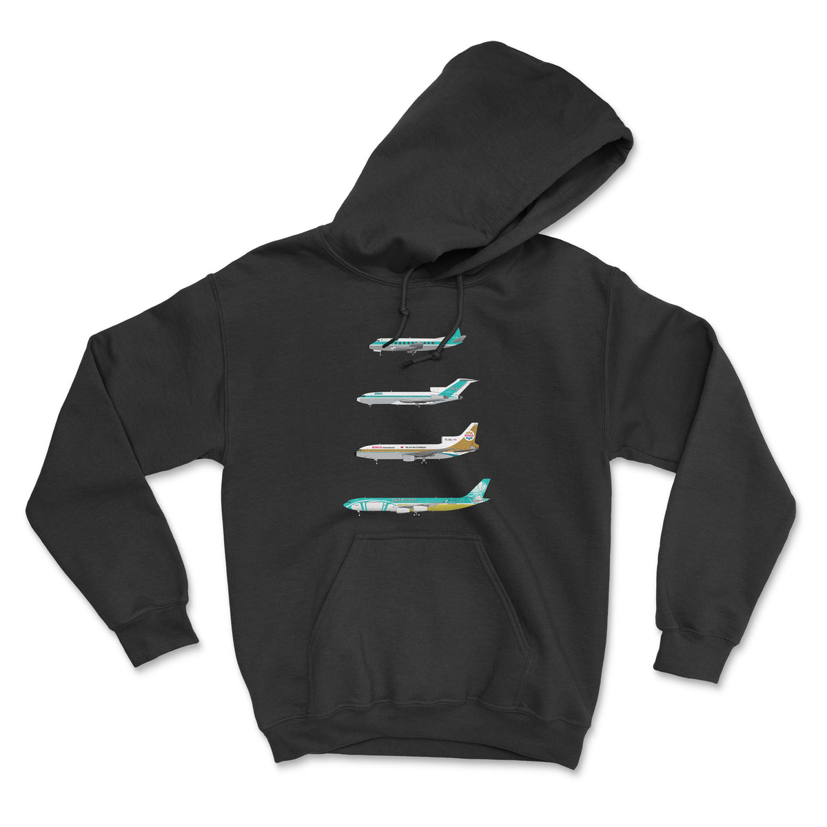 BWIA Vickers Viscount, B727, L1011, A340 Unisex Hoodie - Black