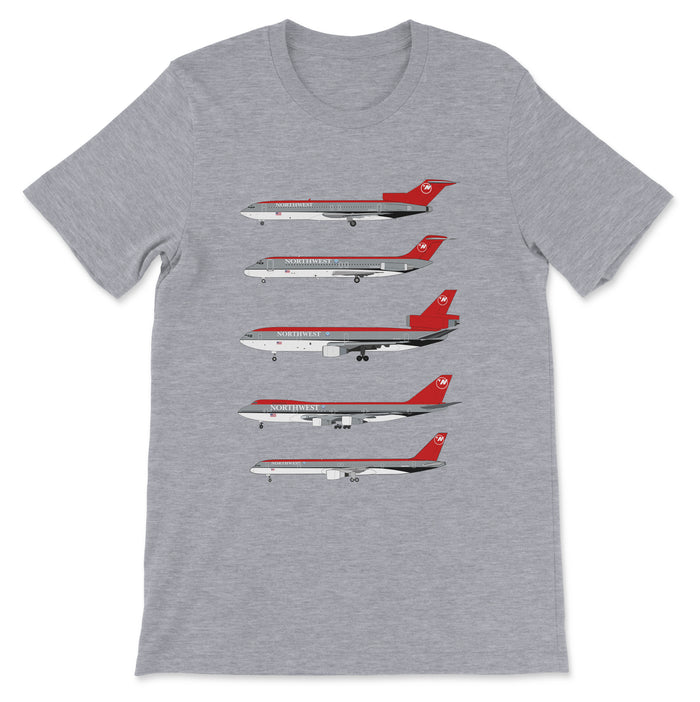 Northwest Airlines B727, DC-9, DC-10, B747, B757 Unisex T-Shirt - Athletic Heather