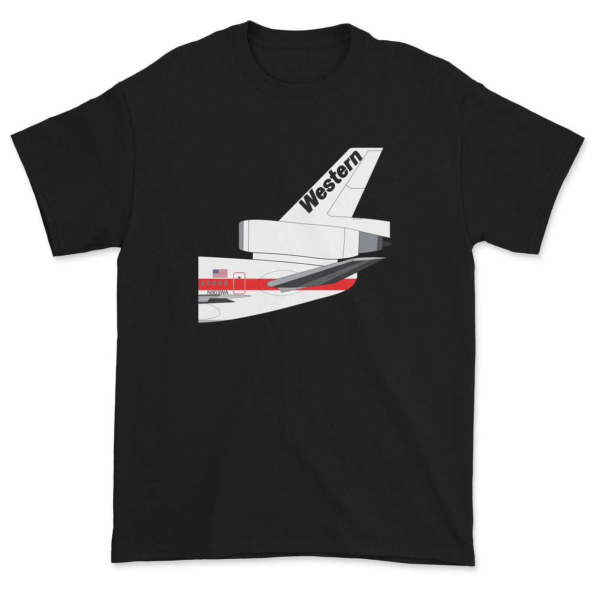 Western Airlines McDonnell Douglas DC-10 Tail Section Unisex T-Shirt - Black