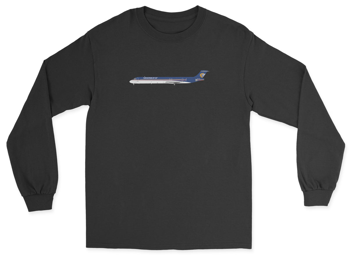 Midwest Airlines McDonnell Douglas MD-80 Unisex Long Sleeve T-Shirt - Black