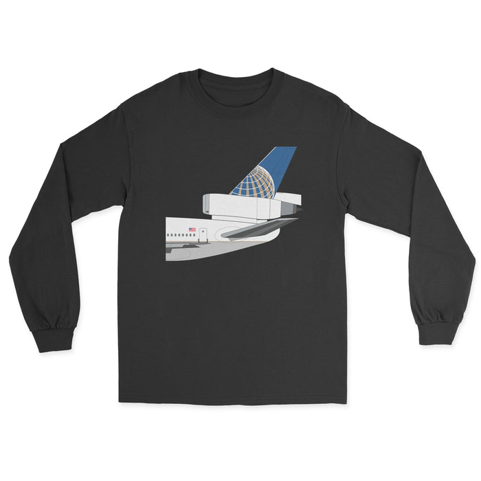 Continental Airlines Mcdonnell Douglas DC-10 Tail Section Unisex Long Sleeve t-Shirt - Black